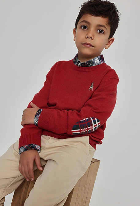 Jersey niño rojo con bordado de perro