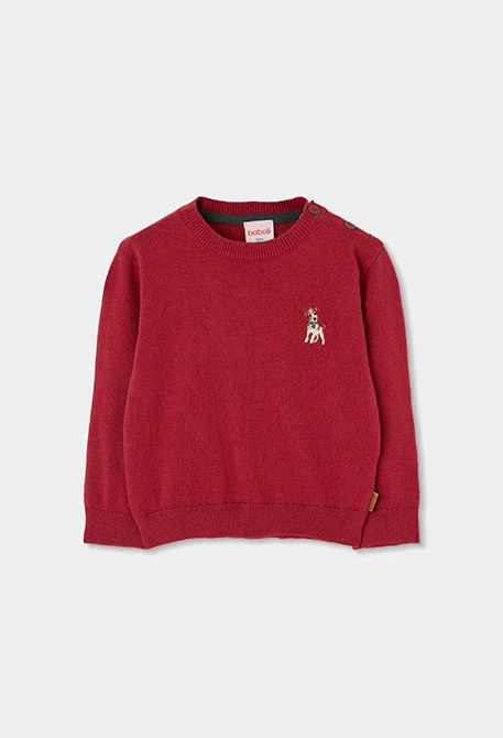 Roter Kinderpullover mit Hundebestickung