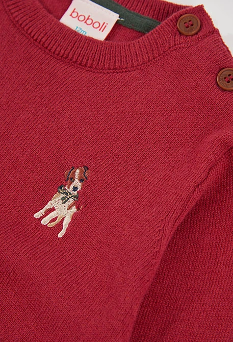 Roter Kinderpullover mit Hundebestickung