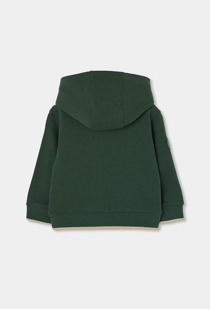 Giacca in spugna bambino verde con cappuccio e toppa