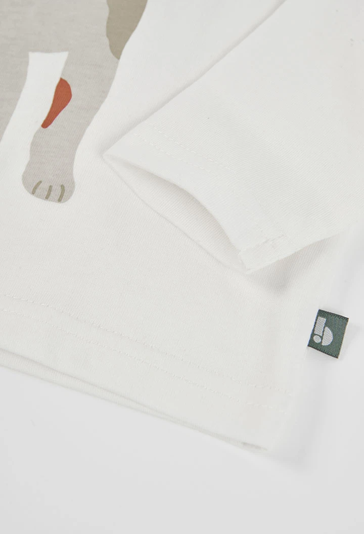 Weißes Strick-T-Shirt für Jungen mit Hundeaufdruck