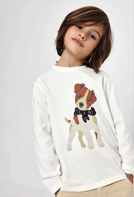 T-shirt en maille garçon blanc estampillé chien