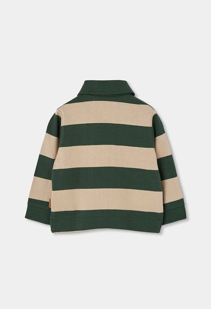 Polo in maglia a righe bambino verde con ricamo di cane