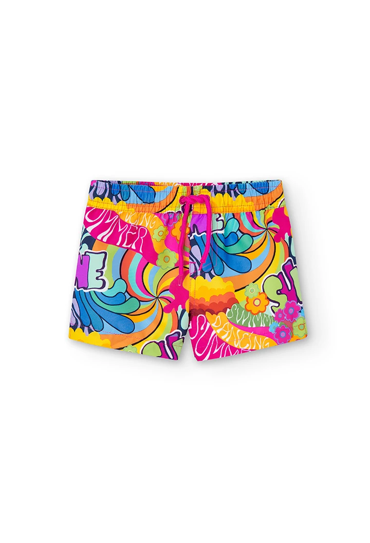 Bermudas punto estampado "power flowers" de niña
