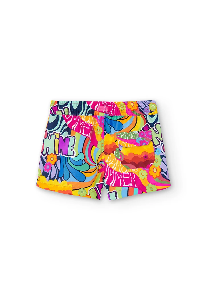 Bermudas punto estampado "power flowers" de niña