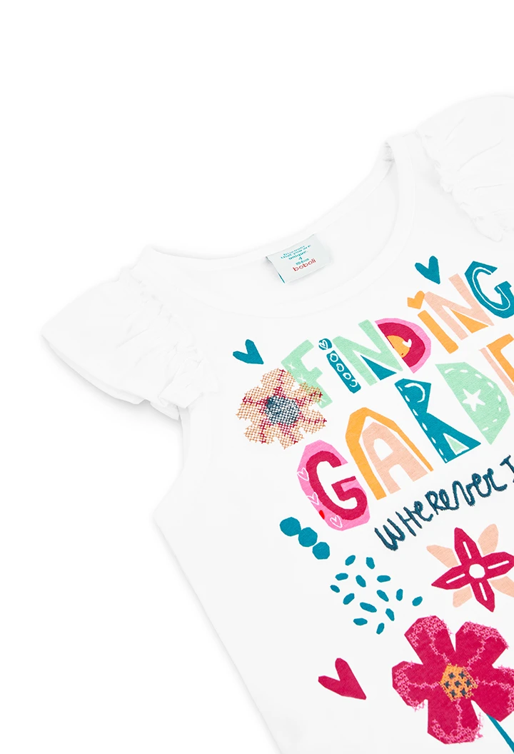 Camiseta malha "floral" para menina