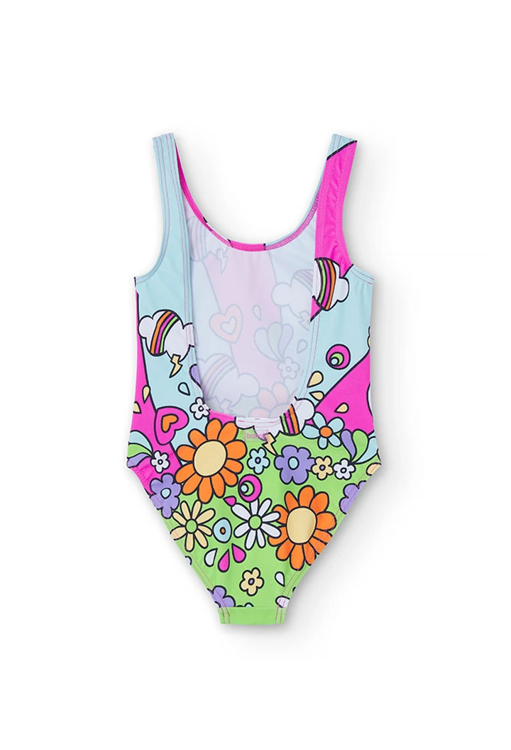 Bañador estampado de niña en color fresa