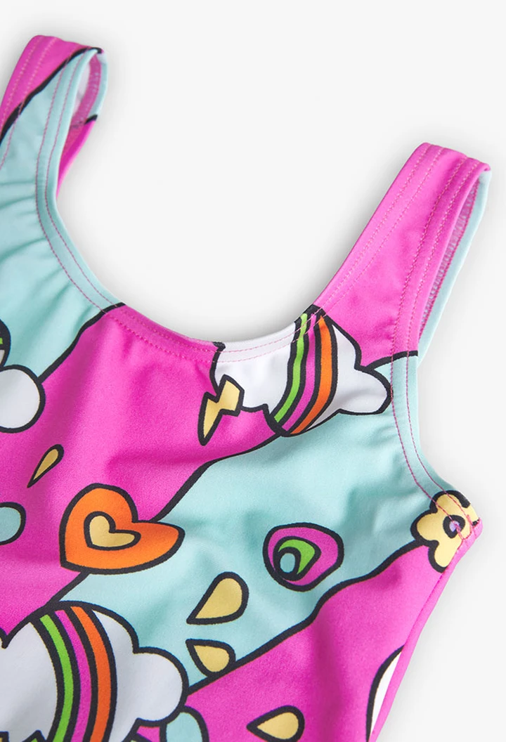 Bañador estampado de niña en color fresa