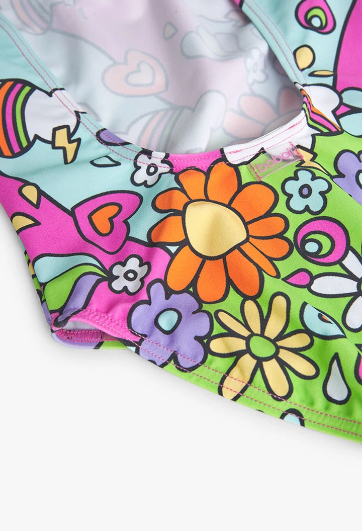 Bañador estampado de niña en color fresa