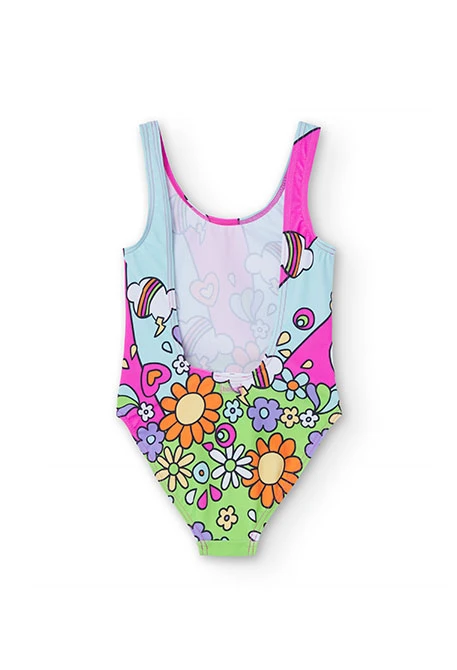 Girl's printed swimsuit in strawberry colour