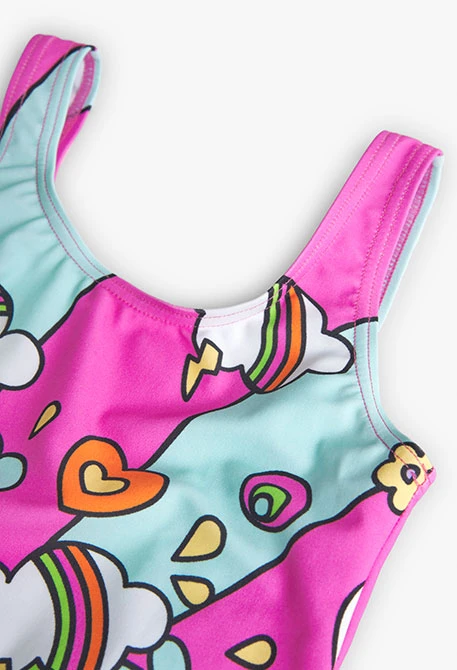Girl's printed swimsuit in strawberry colour
