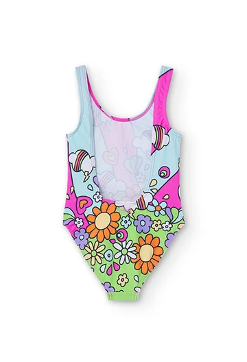 Girl\'s printed swimsuit in strawberry colour
