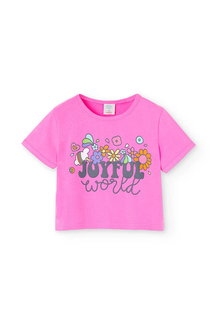 Girl's knit t-shirt in strawberry colour