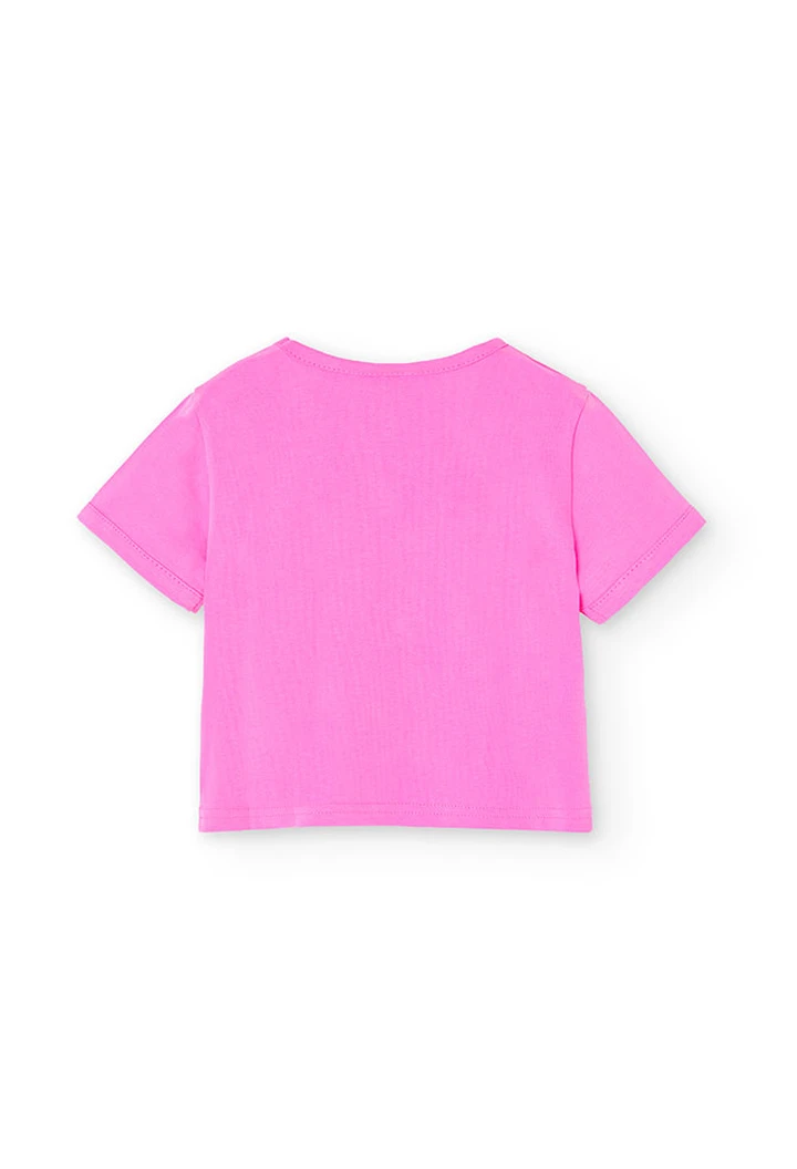 Girl's knit t-shirt in strawberry colour
