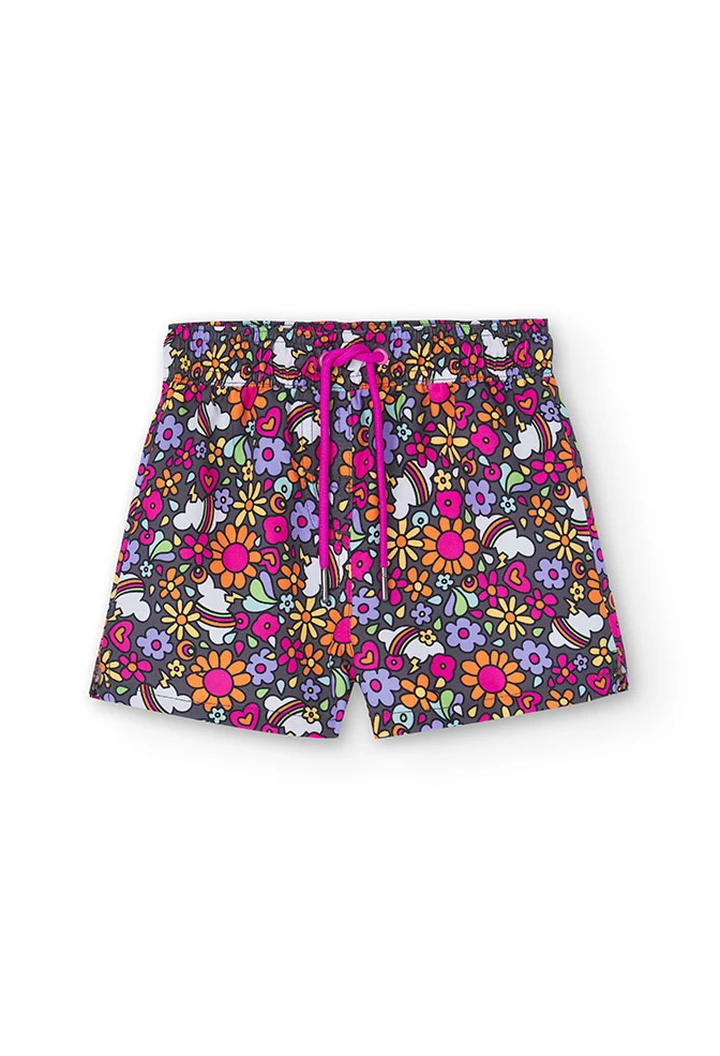 Short fille à imprimé nuage en tissu technique