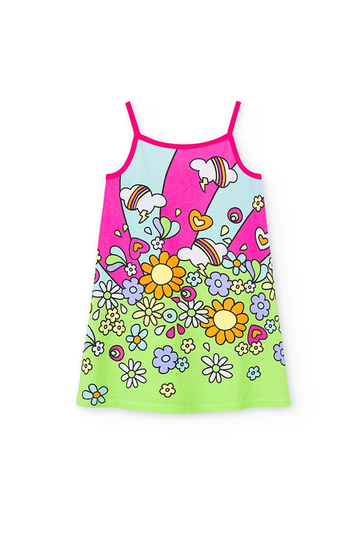 Vestito sbracciato in jersey da bambina color lampone