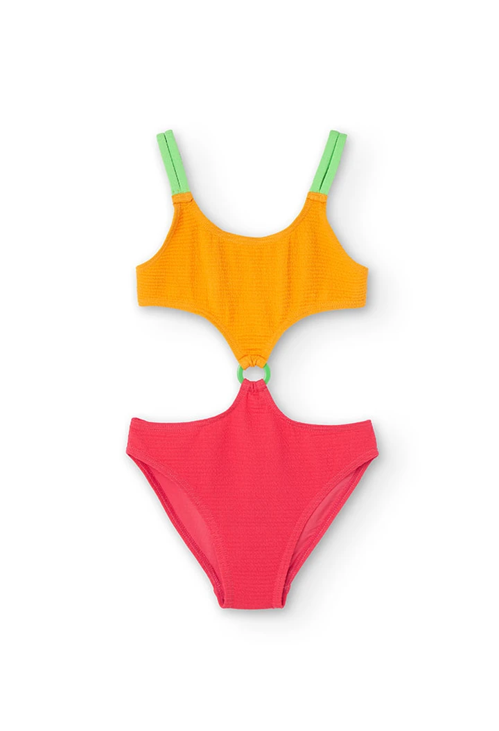 Fato de banho tricolor de menina de cor de laranja