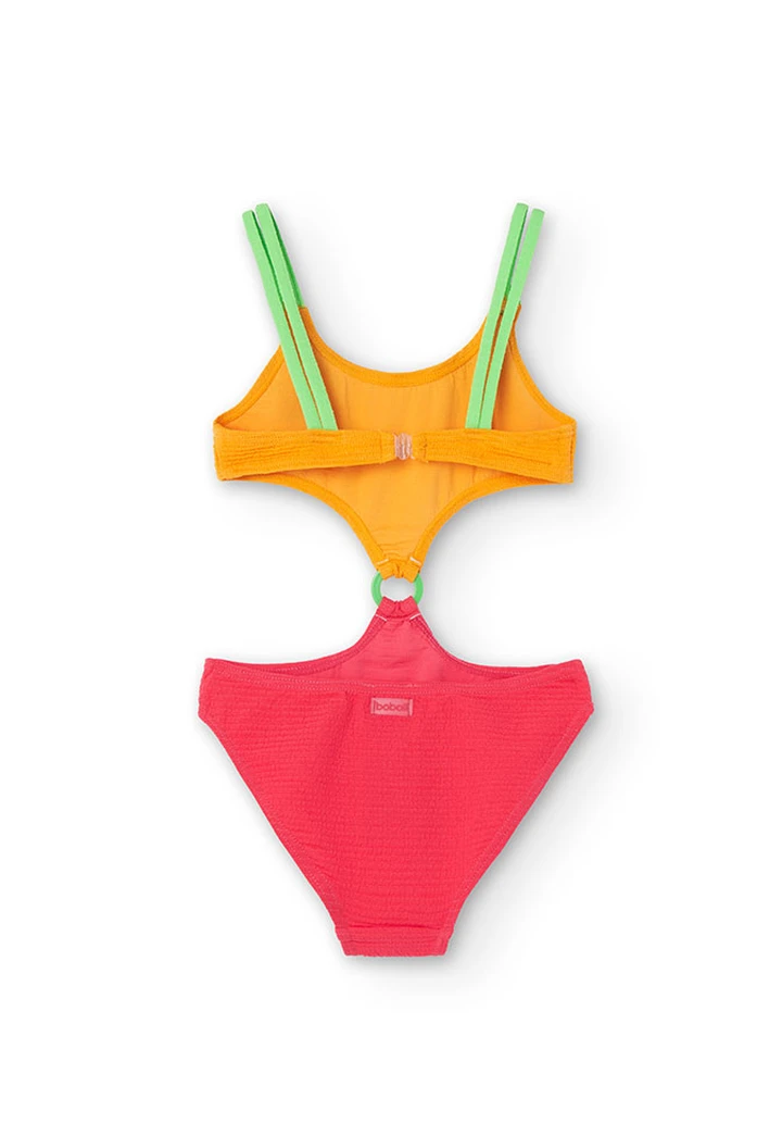 Fato de banho tricolor de menina de cor de laranja