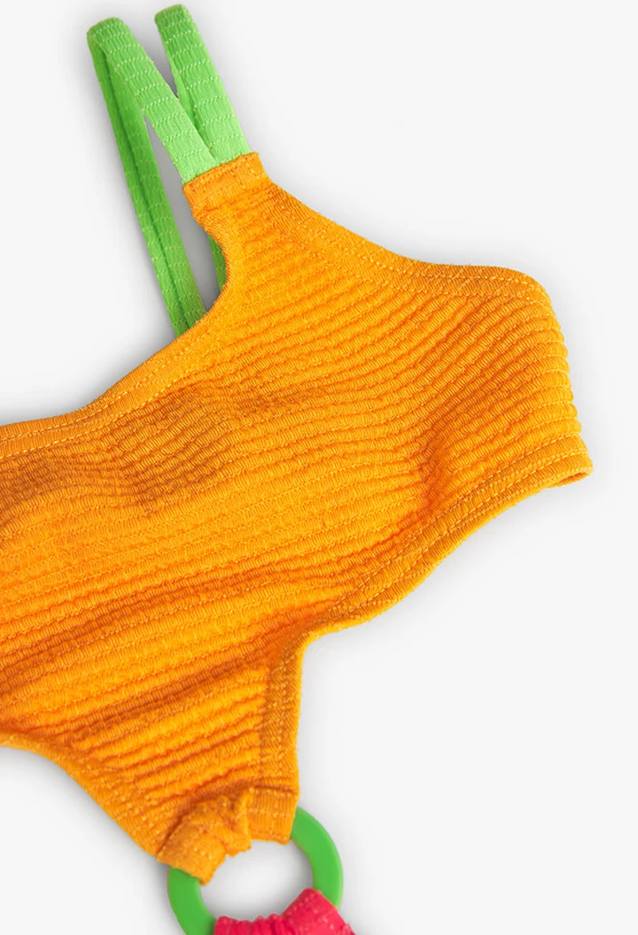Fato de banho tricolor de menina de cor de laranja