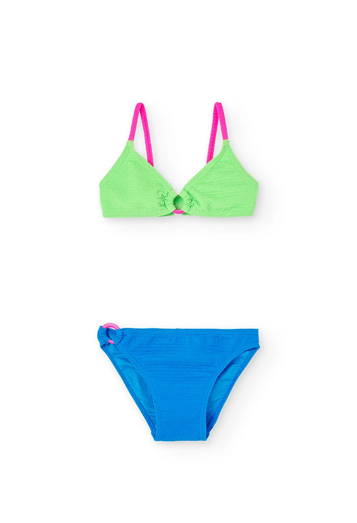 Grünes dreifarbiges Bikinioberteil für Mädchen