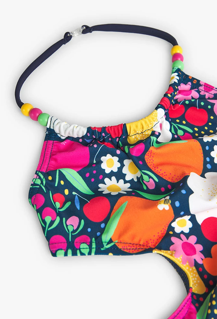 Girl's fruit swimsuit in fuchsia colour