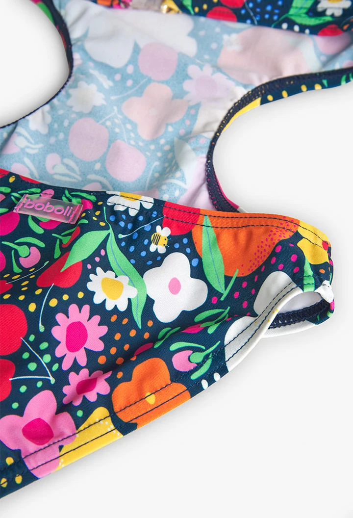 Girl's fruit swimsuit in fuchsia colour