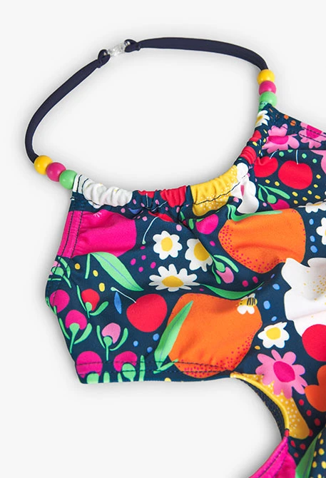 Girl's fruit swimsuit in fuchsia colour