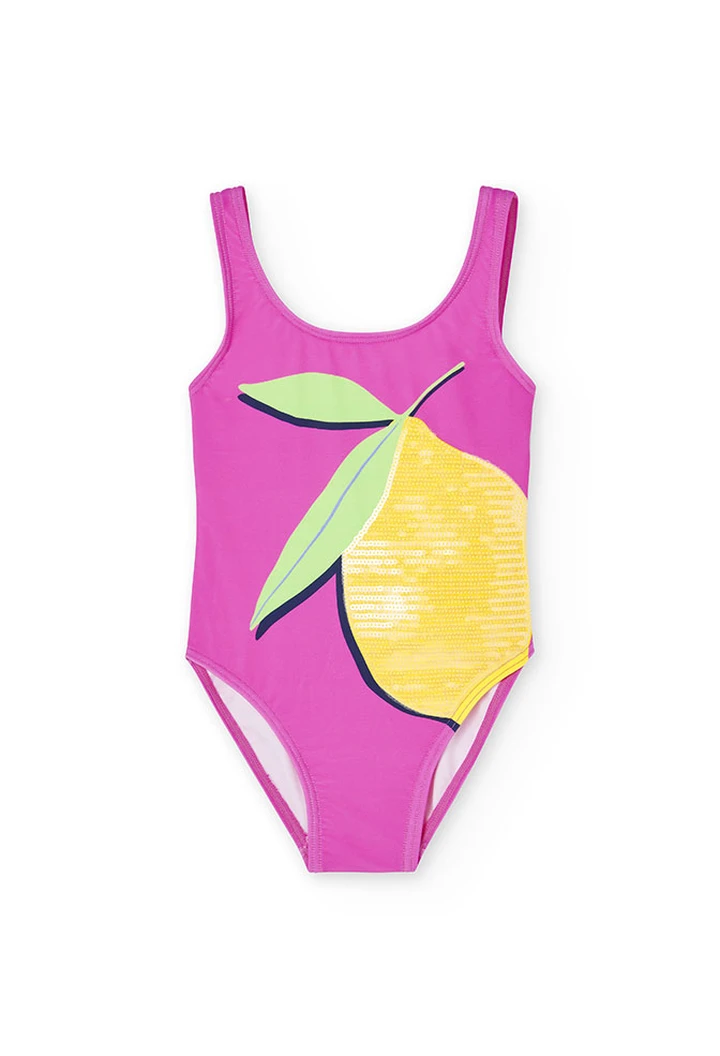 Maillot de bain fille à paillettes couleur fuchsia