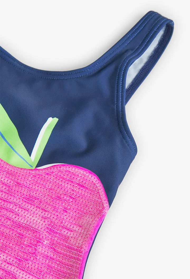 Maillot de bain fille à paillettes de couleur bleue