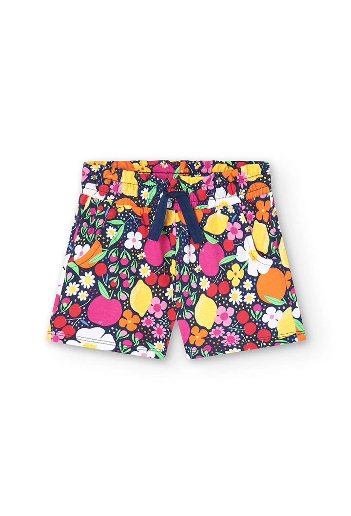 Girls\' knit shorts with fruit print