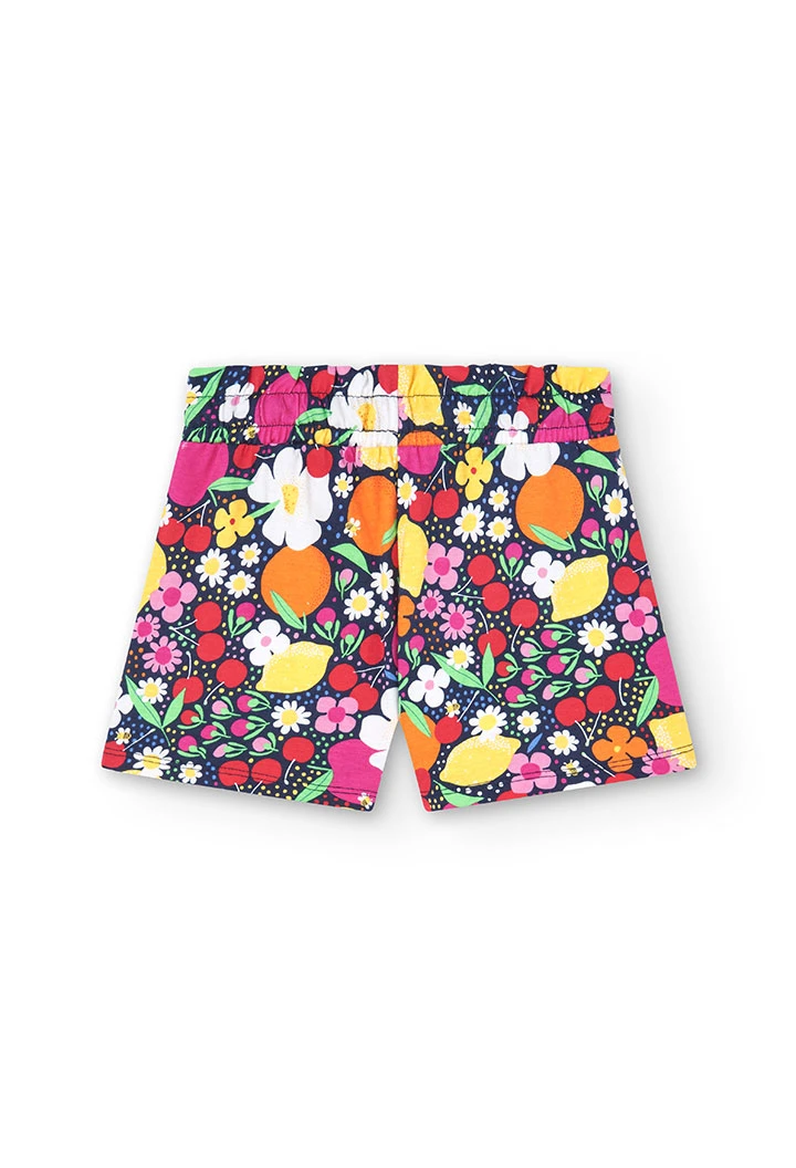 Strick-Bermuda-Shorts,  für Mädchen mit Früchte-Aufdruck