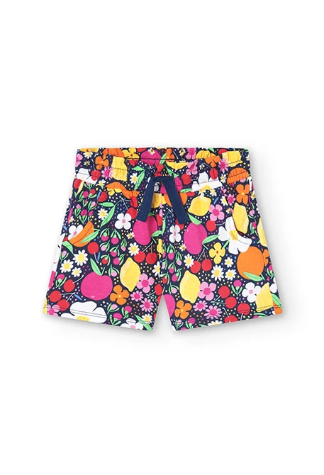 Girls' knit shorts with fruit print