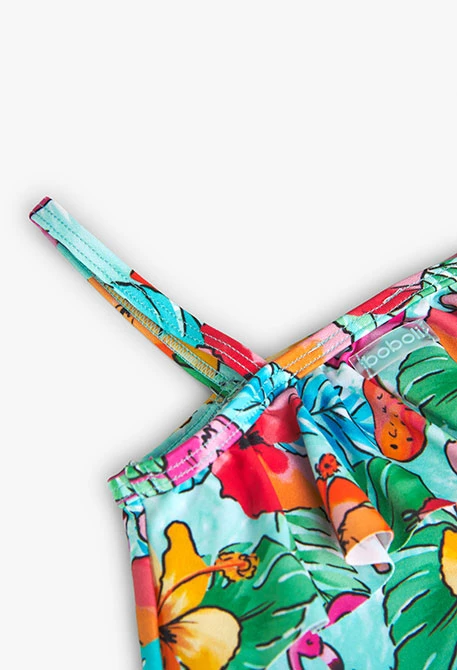 Girl's ruffled swimsuit with pink flower print