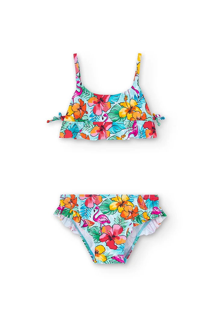 Bikini estampado com folhos de menina