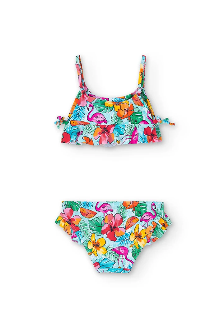 Bikini estampado com folhos de menina