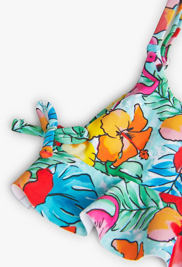 Bikini estampado com folhos de menina