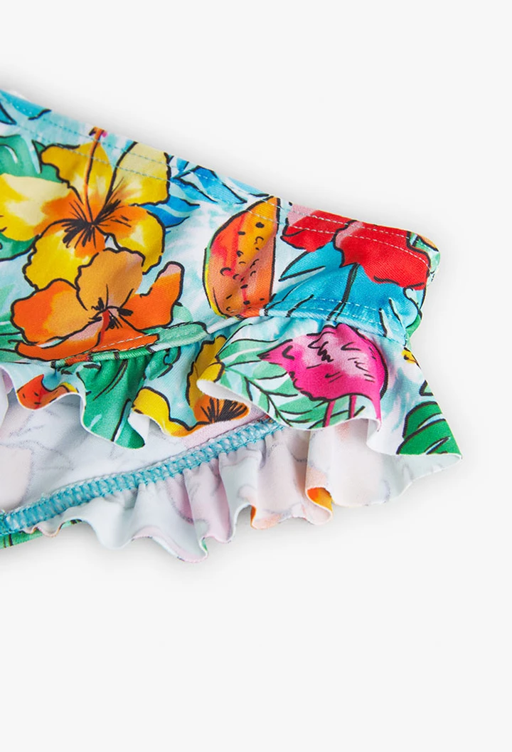 Bikini estampado com folhos de menina