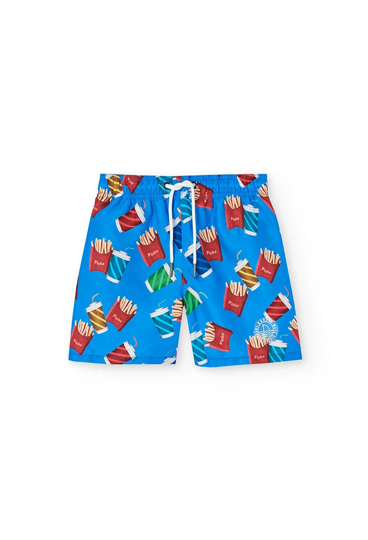 Maillot de bain en tissu recyclé pour garçon en bleu avec imprimé