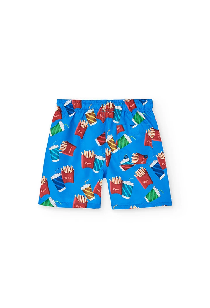 Maillot de bain en tissu recyclé pour garçon en bleu avec imprimé