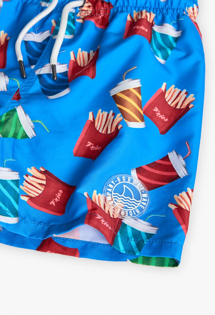 Maillot de bain en tissu recyclé pour garçon en bleu avec imprimé