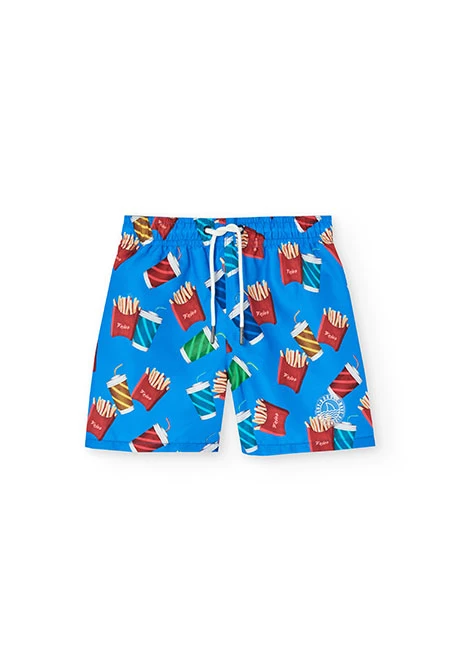Maillot de bain en tissu recyclé pour garçon en bleu avec imprimé