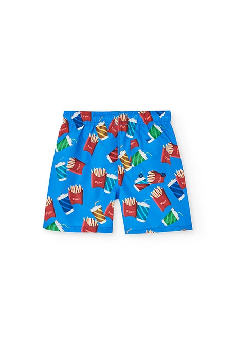 Maillot de bain en tissu recyclé pour garçon en bleu avec imprimé