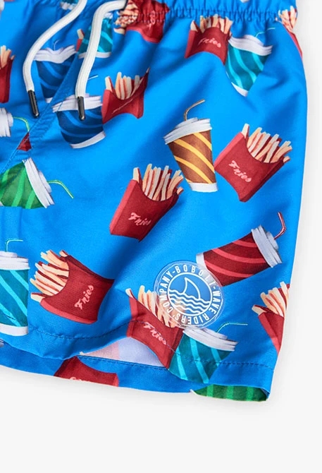 Maillot de bain en tissu recyclé pour garçon en bleu avec imprimé
