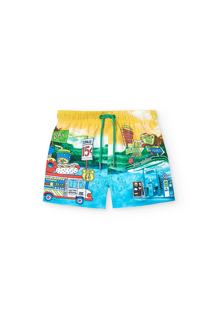 Maillot de bain en tissu recyclé pour enfant en couleur jaune