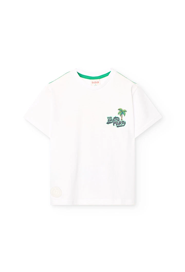 T-shirt en tricot pour garçon en blanc avec motif de lion surfeur