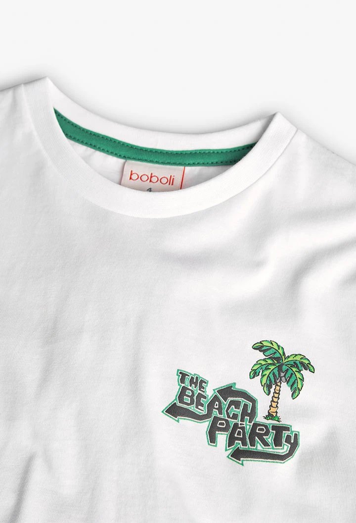 T-shirt en tricot pour garçon en blanc avec motif de lion surfeur