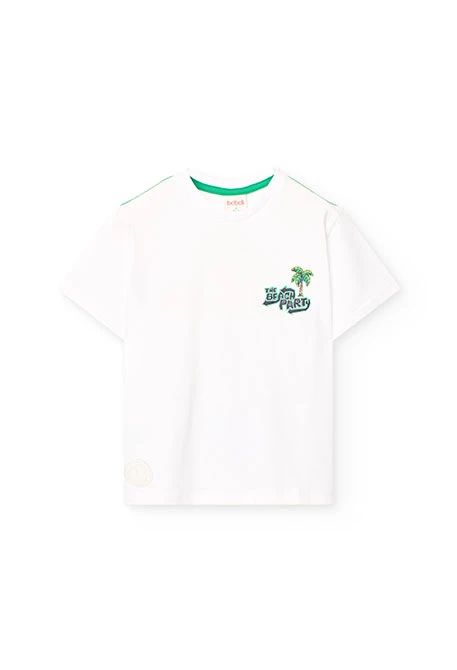 T-shirt en tricot pour garçon en blanc avec motif de lion surfeur