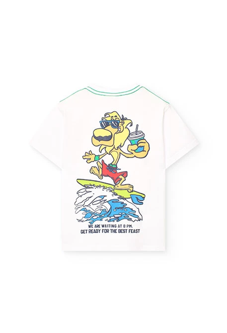 Camisola de malha para criança em branco com design de leão surfista