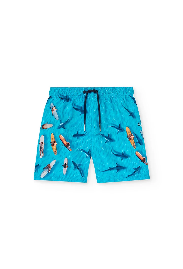 Boys\' swimwear in recycled fabric in blue colour