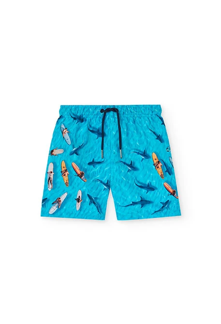 Boys\' swimwear in recycled fabric in blue colour